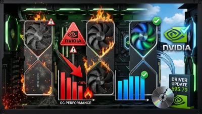 NVIDIAドライバー595.59・595.71の連続不具合まとめ｜ファン誤検知→OC性能16%低下→595.79で安定。今すぐ確認すべき対処手順