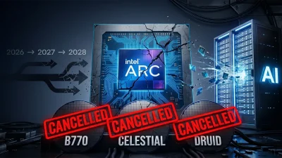 Intel Arc 三段ロードマップ全消し｜B770 / Celestial / Druid キャンセルで2027年末まで新作ゼロ、メモリ危機が決定づけた撤退の全体像【2026.5】