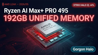 AMD Ryzen AI Max+ PRO 495【Gorgon Halo】完全リーク解説｜192GB統一メモリ・Radeon 8065S・Strix Halo比+4%の実態とROG Flow Z13後継の可能性【2026年5月】