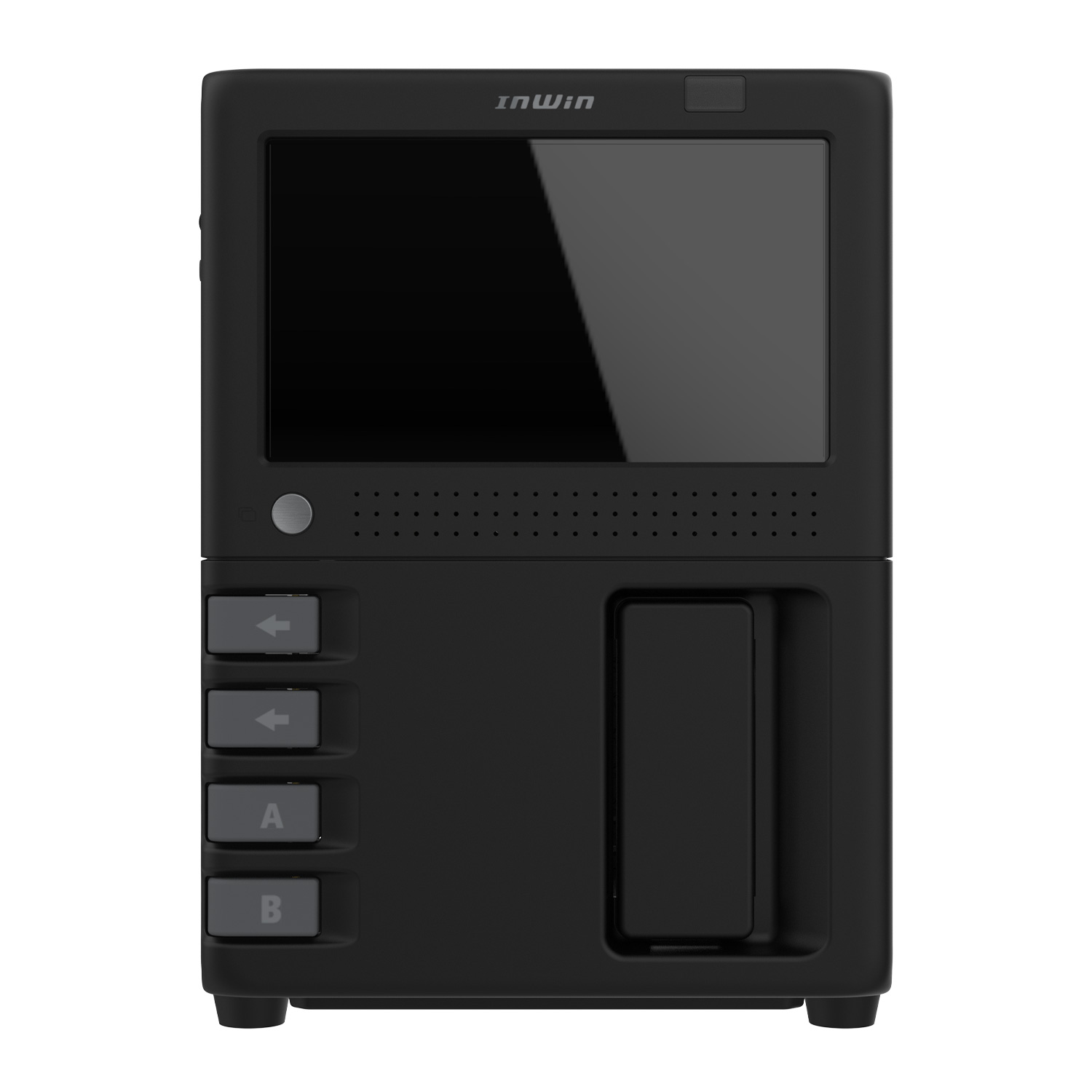 InWin GX-285 前面の10.1インチ液晶と操作ボタン