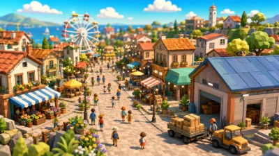 『Go-Go Town!』正式版v1.0リリース｜寂れた町を観光地に変える街づくりシム、4人協力プレイとSwitch 2対応を解説