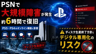 PSNで大規模障害が発生し翌朝までに復旧｜PS5・PS4のオンライン機能に影響、ディスク生産終了方針とデジタル専用化のリスク