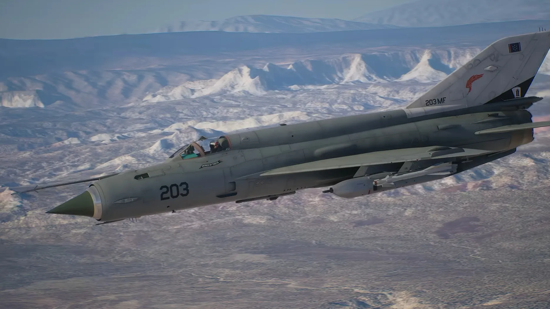 エースコンバット8 MiG-21bis Fishbed 雪山上空を飛行