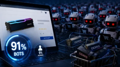 DDR5メモリ購入ページはボットが91％｜DataDome調査「人間1人にボット約10人」3月の6対1から悪化【2026年8月】