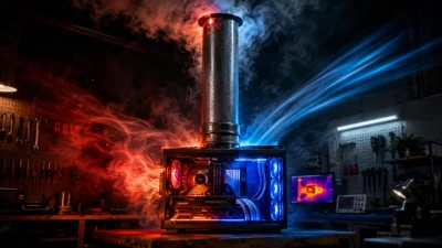 PCに高さ1.1mの煙突を装着した結果｜Ryzen 7 9800X3Dが90℃から71℃まで低下【der8auer氏検証】