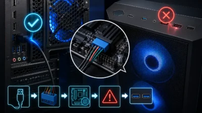 背面は使えるのにPCケース前面のUSBが反応しない原因と直し方｜内部ケーブル・USBヘッダー・過電流エラーを順番に確認【2026年版】