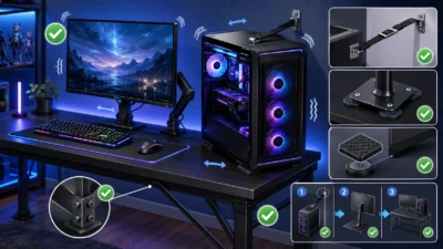 ゲーミングPCの地震対策｜PC本体・モニター・デスクの転倒防止と固定順序、耐震ベルト・モニターアームの選び方まで解説【2026年版】