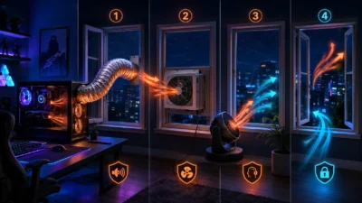ゲーミングPCの排熱を窓の外へ逃がす方法｜ダクト・換気扇・サーキュレーター4方式の効果と設置・防犯・騒音の注意点【2026年版】