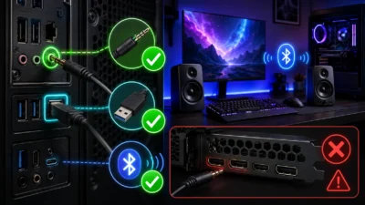 ゲーミングPCのスピーカーはどこに挿す？緑色端子・USB・Bluetoothの接続先とグラボに挿せない理由【2026年版】