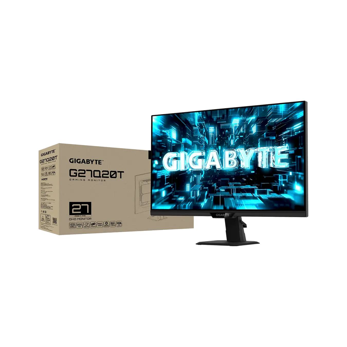 GIGABYTE G27Q20Tの製品画像とパッケージ