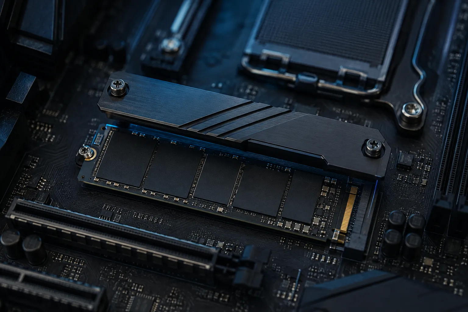 M.2 SSD本体の固定ネジとヒートシンクの固定ネジの位置関係