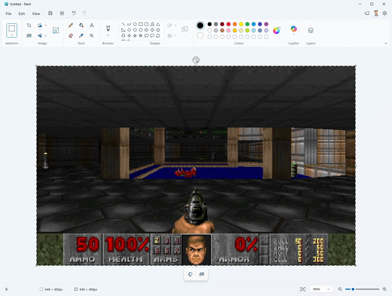 Microsoft PaintでDOOMが実際に動作している画面
