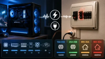 ゲーミングPCは賃貸のブレーカーで落ちる？15A・20A回路と契約アンペアの違い、実機構成別の消費電力を計算【2026年版】