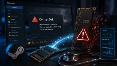 Steamで「Corrupt Disk」と出る原因｜SSDへの書き込み量は見た目より多い、故障と決める前の確認手順【2026年版】