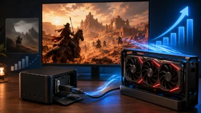 Steam MachineにRX 9070 XTを外付け｜M.2をOCuLinkへ変換、『紅の砂漠』が100fps超で内蔵GPUの約2倍に