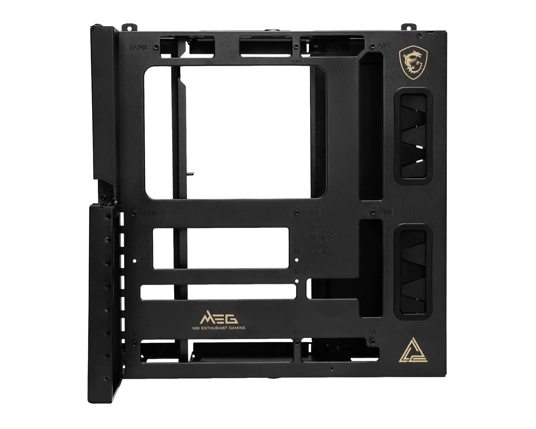 MSI MEG EM9 マザーボードトレーの取り付け穴、ATX・Micro-ATX・ITX・E-ATXの位置表示