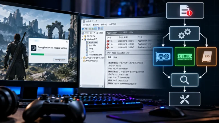 イベントID 1000でゲームが落ちる原因を探す診断チャート
