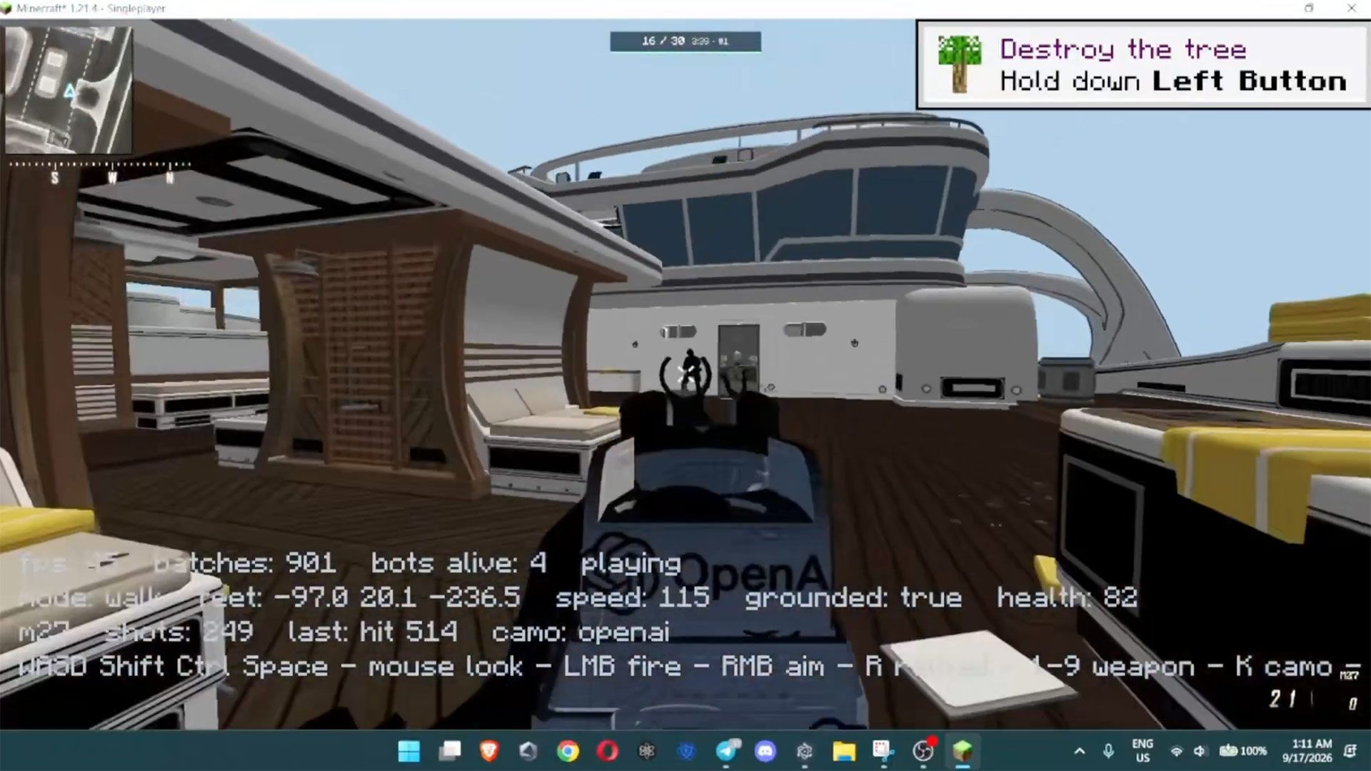 MinecraftでBO2のHijackedマップが動作しているデモ画面