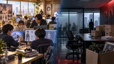 日本のゲーム会社はなぜ大量解雇が少ない？任天堂2.3%・カプコン2.6%の離職率と、日米で違う解雇ルール【2026年版】