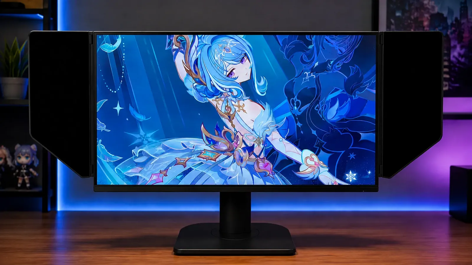 KTC 25M2 Pro に遮光フードを装着し画面を表示した状態