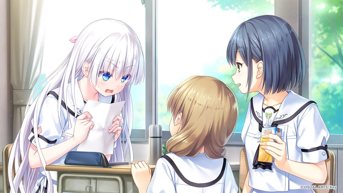 『Summer Pockets Sunnyside Stories』のゲーム画面(教室のシーン)