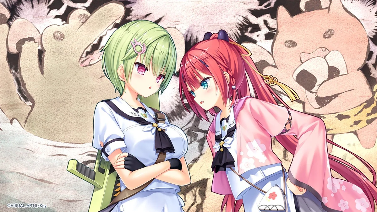 『Summer Pockets Sunnyside Stories』のゲーム画面(2人のヒロインが向き合うシーン)