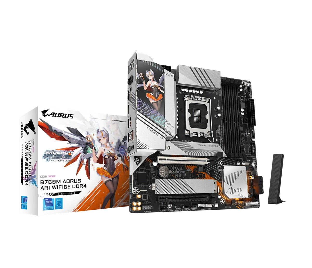 GIGABYTE B760M AORUS ARI WIFI6E DDR4の基板と化粧箱
