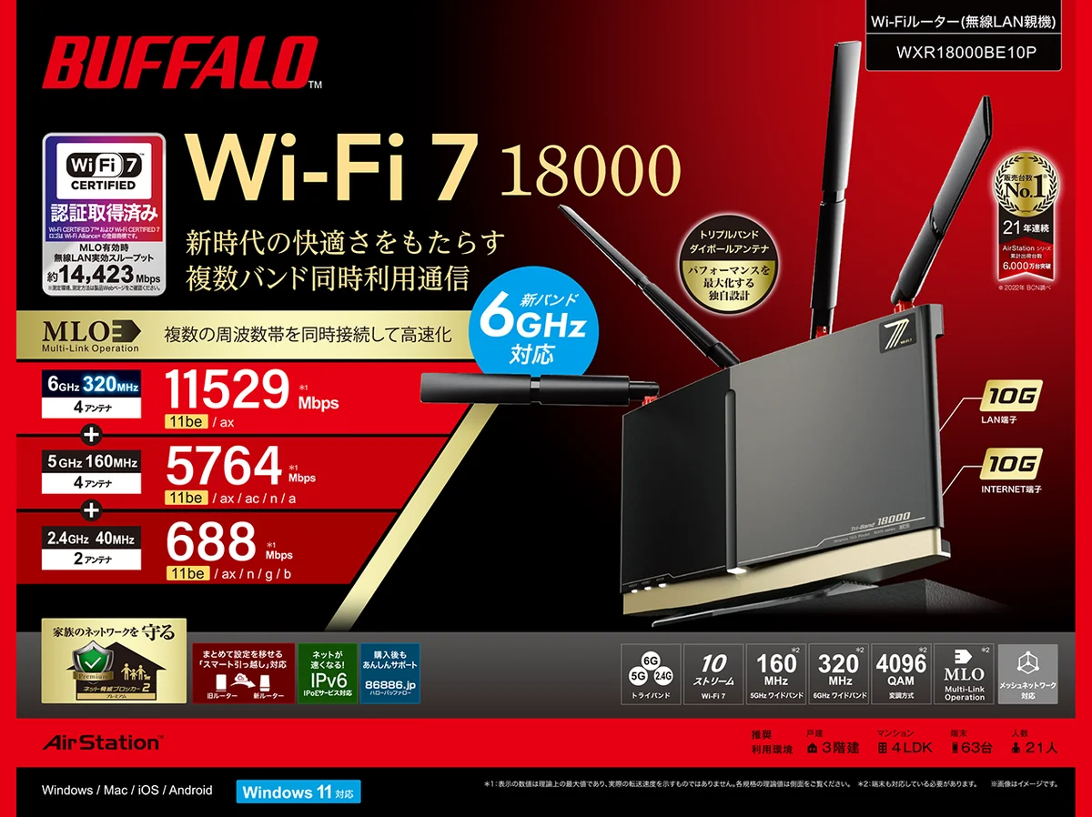バッファロー WXR18000BE10P の外観