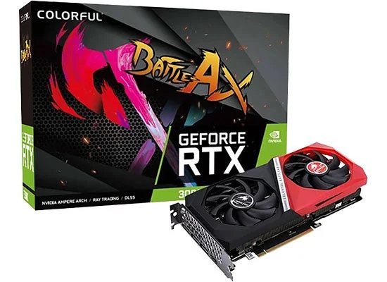 Colorful GeForce RTX 3060 Battle AX DUO 12GB-Vのパッケージと本体