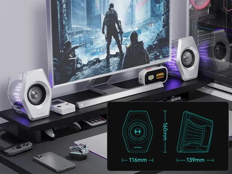Edifier HECATE G2000 Proをデスクに置いた様子とサイズ