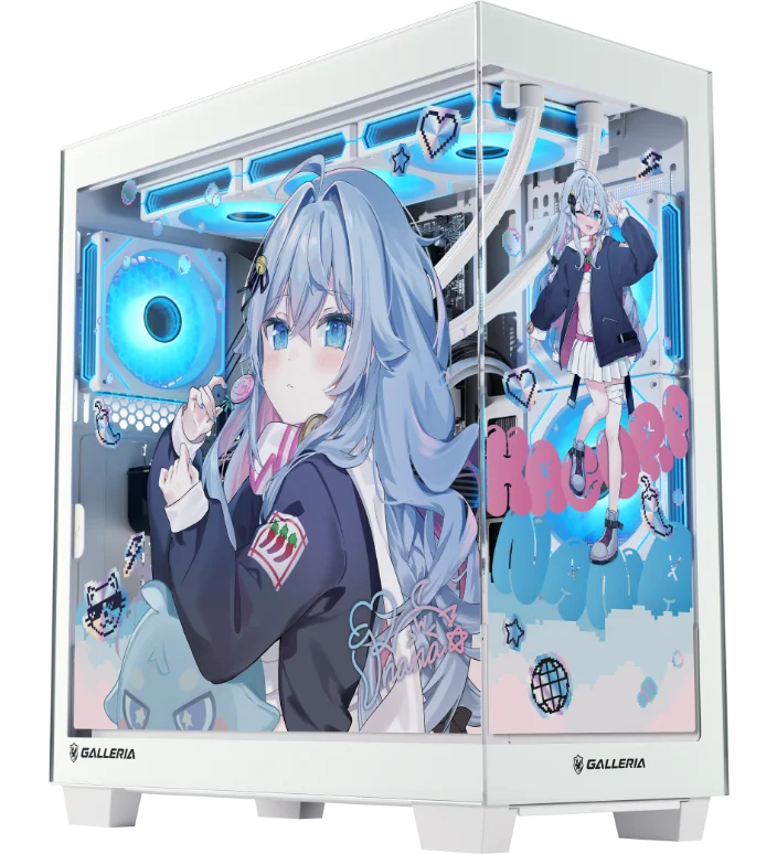 カグラナナ コラボモデルのケース外観。前面と側面のガラスにイラストが入る
