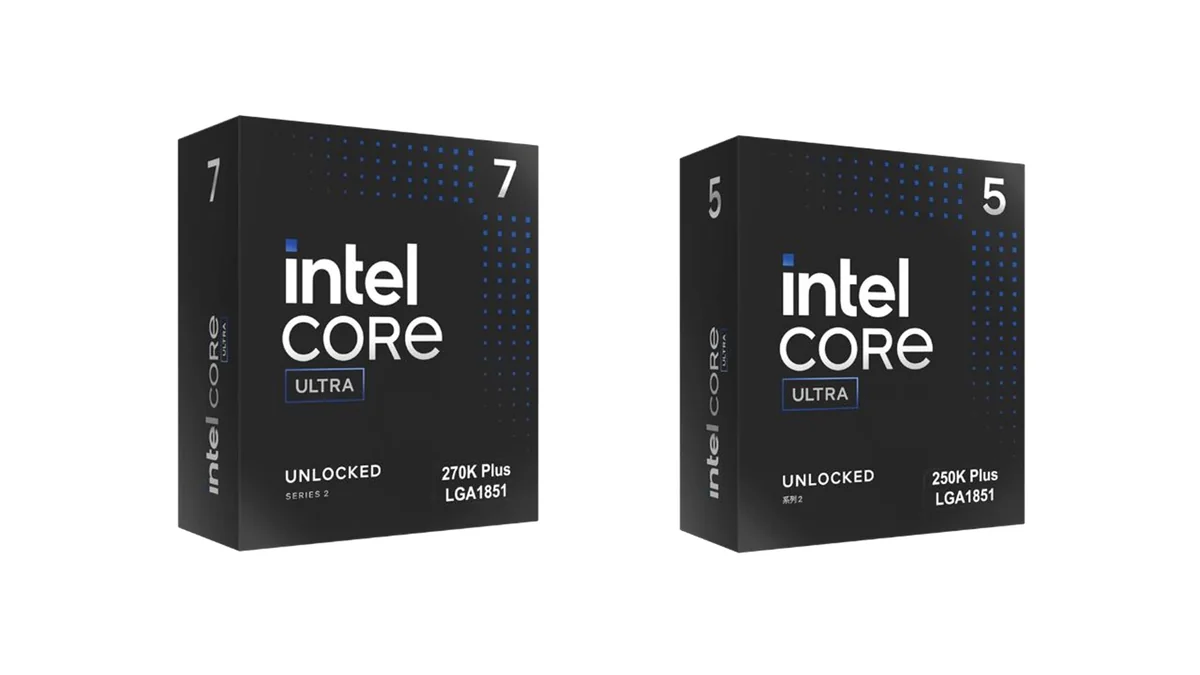 Core Ultra 7 270K PlusとCore Ultra 5 250K Plusの製品パッケージ