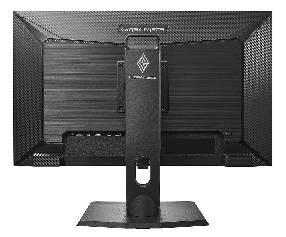 EX-GCU271HXABの背面。下部に左からUSB、USB（1A・FW UPDATE）、USB-C、DisplayPort、HDMI 2、HDMI 1の端子が並ぶ