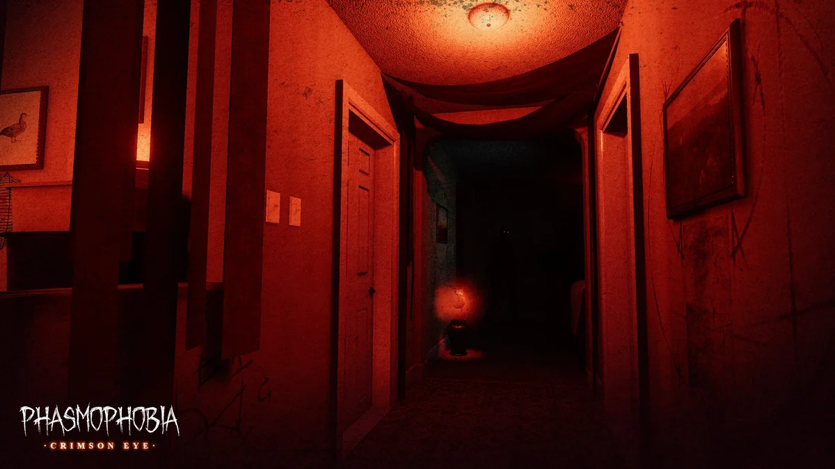 Crimson Eye 2026で赤い月の光に染まったロケーションのゲーム画面