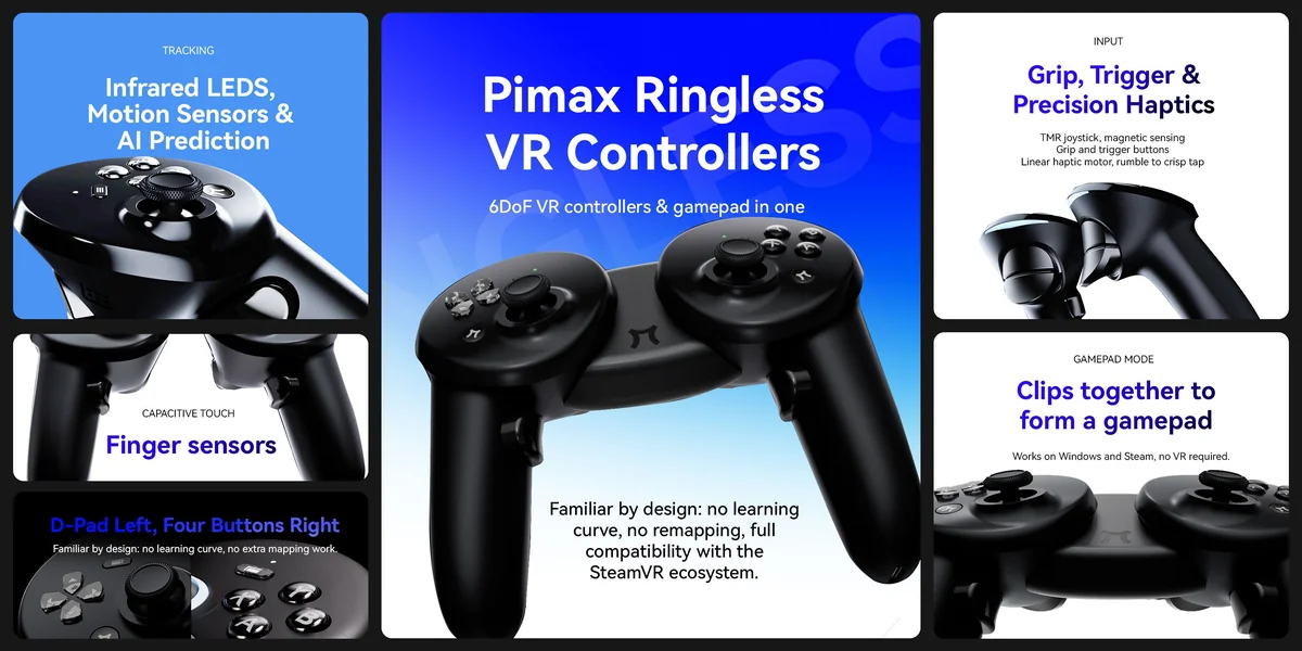 Pimaxリングレスコントローラーの特徴(赤外線LED、連結してゲームパッド)