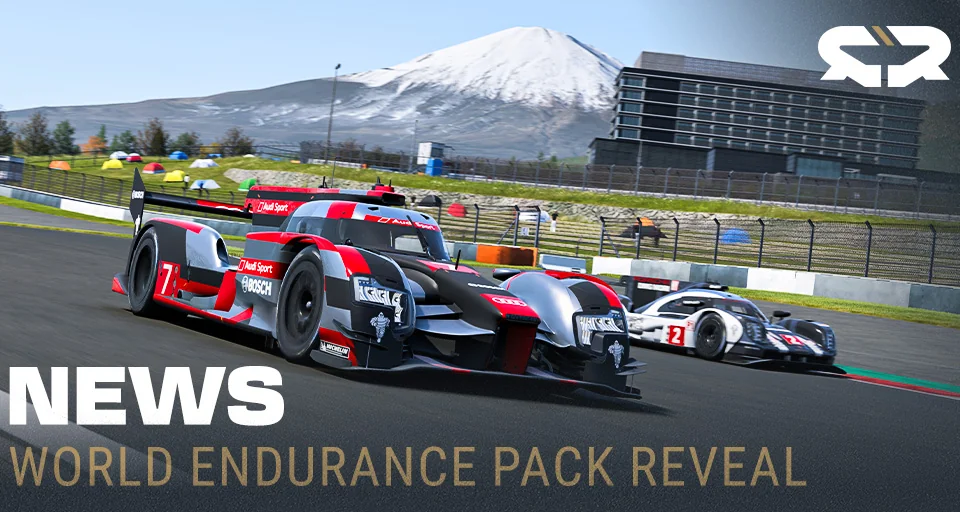 Audi R18とPorsche 919 Hybridが富士山を背に走るWorld Endurance Packのキービジュアル
