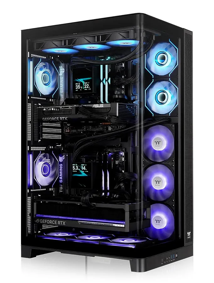 Thermaltake CAPO X Dualの外観。上下2段にそれぞれGPUとファンを搭載した大型ケース