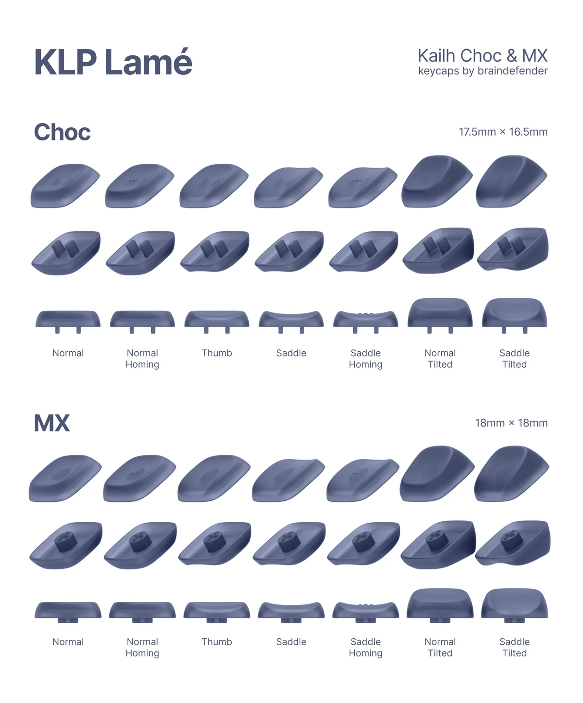 KLP Lamé キーキャップの形状一覧